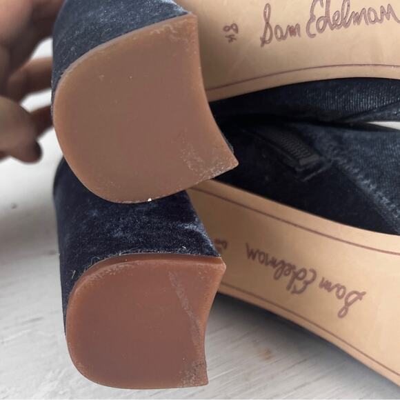 Sam Edelman Calexa Blue Velvet Heeled Sock Boots size 8.5 - Picture 7 of 12